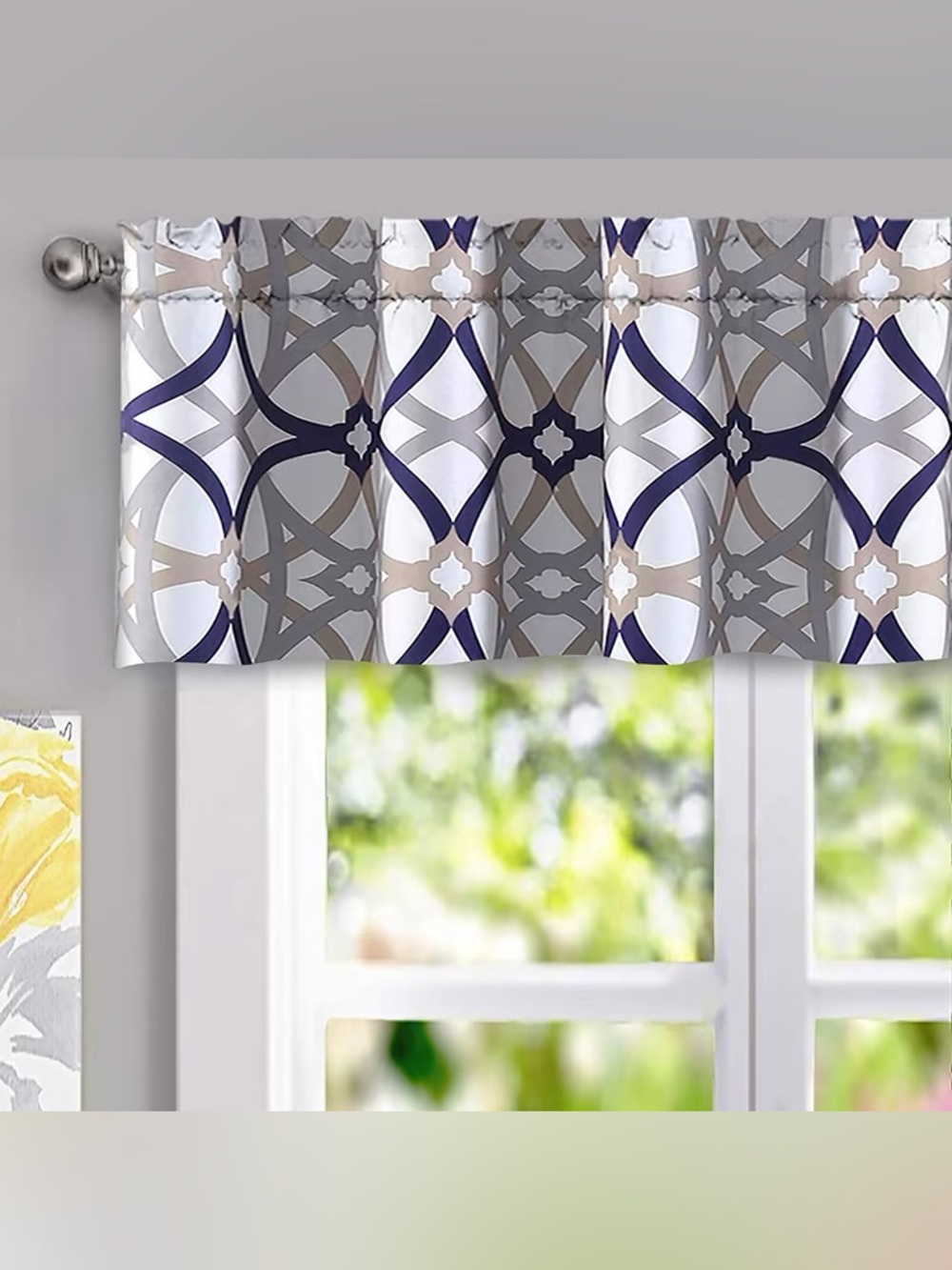 DriftAway Rod Pocket Blackout Valances, 52" x 14" gray blue geometric